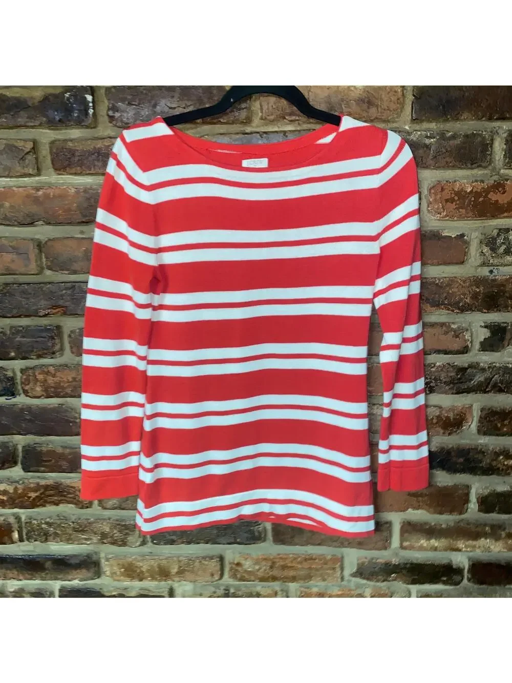 J. Crew Red White Striped Knit Boat Neck Pullover Sweater Women's Size XS